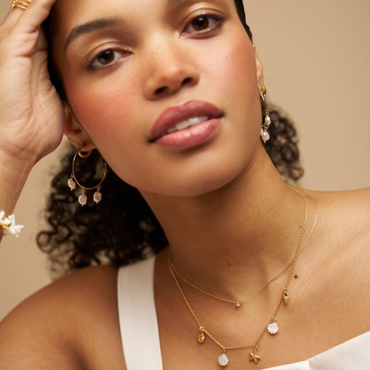 40303 Mixed Shell & Starfish Charm Drop Necklace