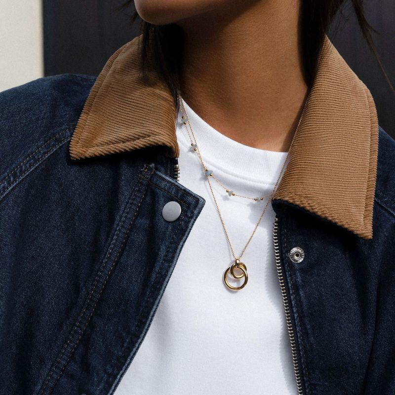 40038 Interlocking Open Circle Necklace - Pale Gold