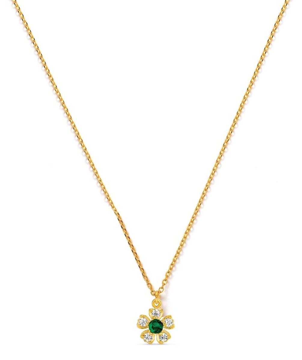 40103 Crystal & Emerald Flower Charm Necklace 