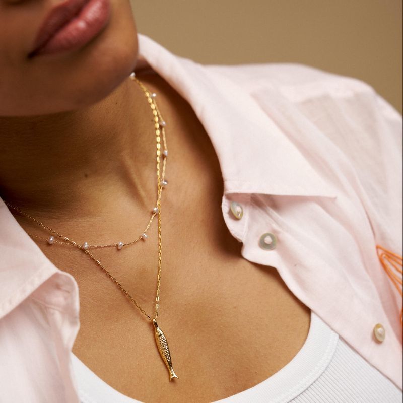 40302 Textured Fish Charm Necklace 